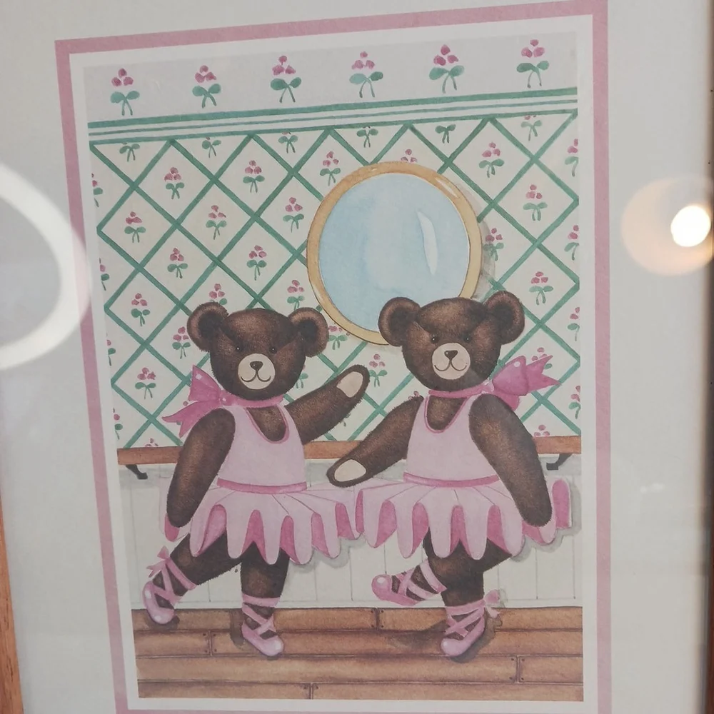 Ballerina Teddy Bears Art Print Vintage Wood Frame